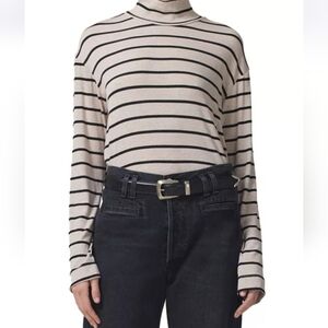 NWT Citizens of Humanity Selma Striped Turtleneck Top in Oatmeal Striped Size XL